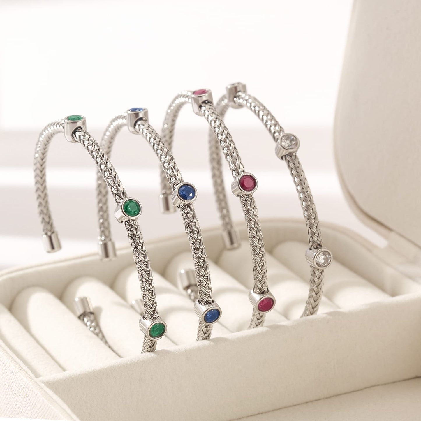 Bangle Cuff Ribbed  Red Zirconia