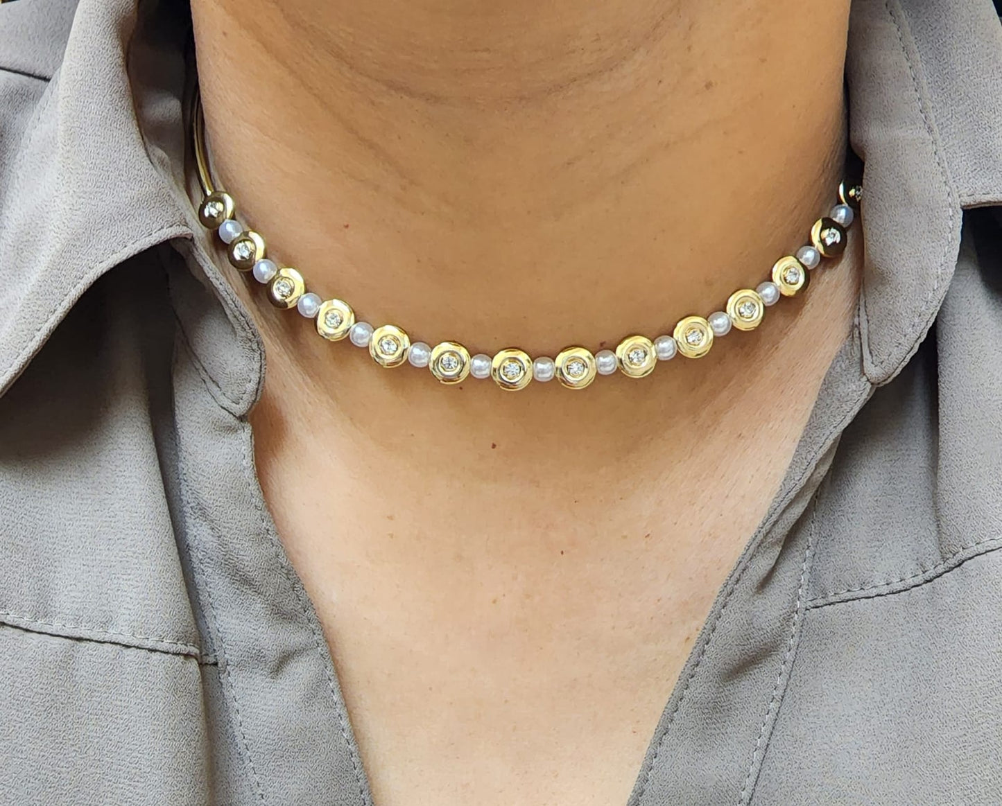 Pearl Necklace Choker Bezel