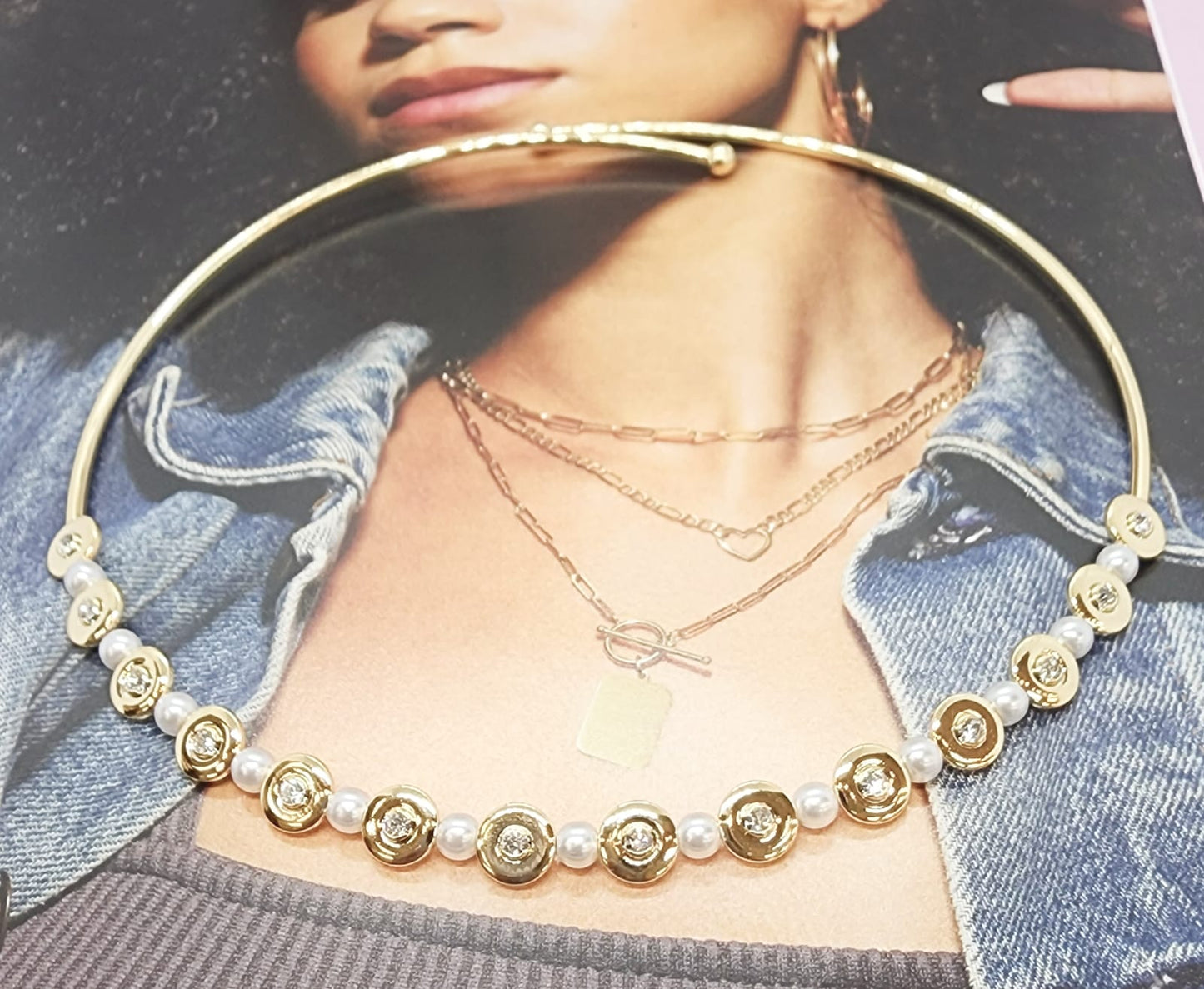 Pearl Necklace Choker Bezel