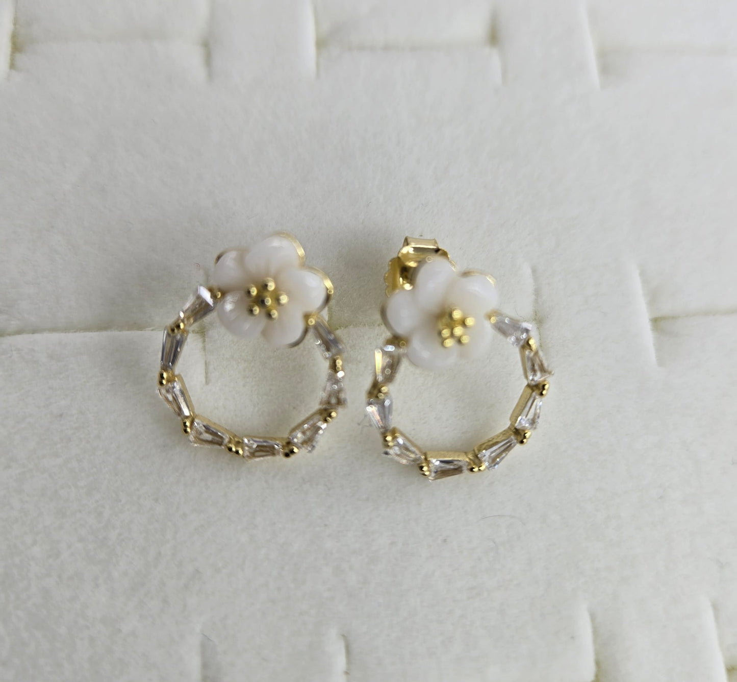 Earring Mother of Pearl flower Baguette