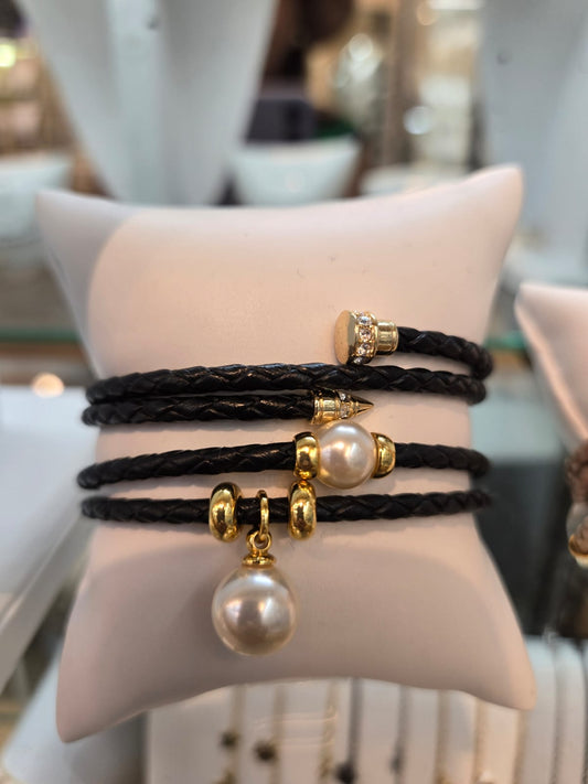 Bracelet Pearl Leather Band