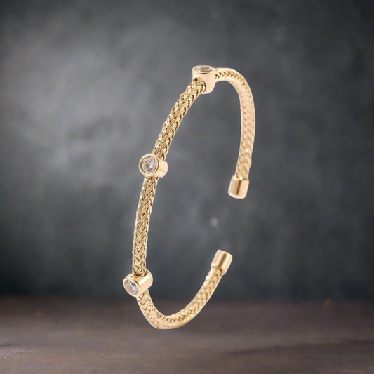 Bangle  Gold Cuff Ribbed Zirconia